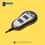 Angled view of a heat and massage recliner remote showing two main control buttons and function keys.