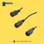 Set of three multi-pin DIN-style recliner remote connector cables on a yellow background.