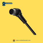 Close-up of a right-angle multi-pin connector for a recliner remote on a yellow background.