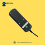 Back view of a two-button recliner remote controller showing screw mounts and cable entry on a yellow background.