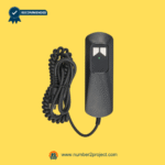 Two-button recliner handset controller with long coiled cable and green indicator light on a yellow background.