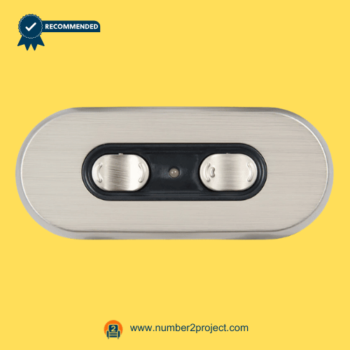 front view of KDH104B-002 4-button recliner switch with dual 5-pin plug compatibility and brushed metal finish Number2project – Sofa & Recliner Repair Experts