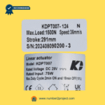 KAIDI KDPT007-124N linear actuator label showing load stroke speed and voltage specifications sold by Number2project – Sofa & Recliner Repair Experts