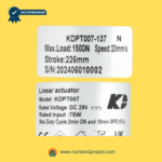KAIDI KDPT007-137N linear actuator label showing load stroke speed and voltage specifications sold by Number2project – Sofa & Recliner Repair Experts