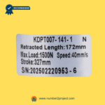 KAIDI KDPT007-141-1N linear actuator label showing retracted length stroke speed and load specifications sold by Number2project – Sofa & Recliner Repair Experts