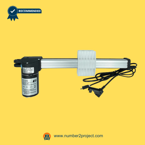 KAIDI KDPT007-233 N Linear Actuator for ReclinerLift Chair — Replacement Motor Assembly KAIDI KDPT007-233 N linear actuator motor angled side view with wiring harness for power recliners and lift chairs sold by Number2project – Sofa & Recliner Repair Experts