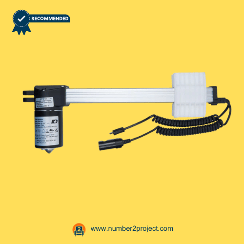 KAIDI KDPT007-243 N Linear Actuator for ReclinerLift Chair — Side Profile View KAIDI KDPT007-243 N linear actuator motor side view with coiled wiring harness for power recliners and lift chairs sold by Number2project – Sofa & Recliner Repair Experts