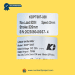 KAIDI KDPT007-338 linear actuator label showing max load 800N, 326mm stroke, 42mm/s speed for power recliner and lift chair sold by Number2project – Sofa & Recliner Repair Experts