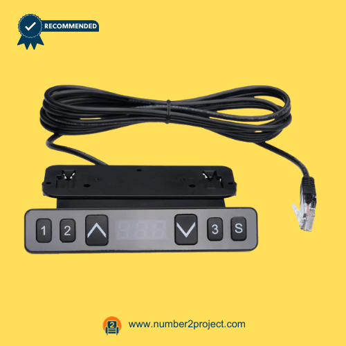black 6 button lifting desk switch with digital display and 10 pin crystal plug kdh064-303b close up adjustable desk controller Number2project