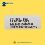 kdh127-052 recliner switch identification label showing model number serial number and usb power rating close up product sticker Number2project
