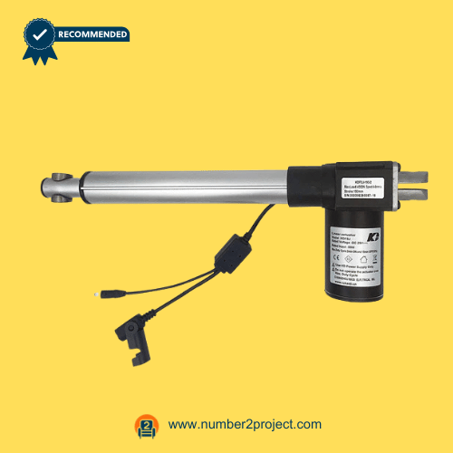 Kaidi KDFSJ-190-2 Linear Actuator Motor for Recliner kaidi kdfsj-190-2 linear actuator motor assembly with extended aluminum shaft and standard two-pin recliner power connector on yellow background
