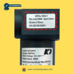 close-up of kaidi kdfsj-190-5-1 linear actuator label showing model number stroke rating load capacity speed and serial number for recliner and lift chair identification