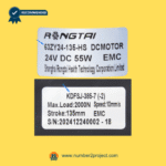 close-up of kaidi kdfsj-385-7-2 actuator label and rongtai 63zy24-135-hs dc motor label showing model specifications voltage wattage speed and serial numbers for massage chair identification