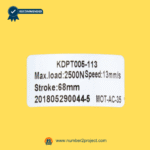 close up of kaidi kdpt005-113 linear actuator label showing max load speed and stroke specifications