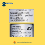 kaidi kdpt007-181n linear actuator specification label showing retracted length 151mm stroke 210mm max load 800n speed 55mm per second for recliner lift chair motor