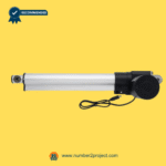 side view of kaidi linear actuator for recliner and lift chair showing extended actuator tube, round motor housing, and attached power cable