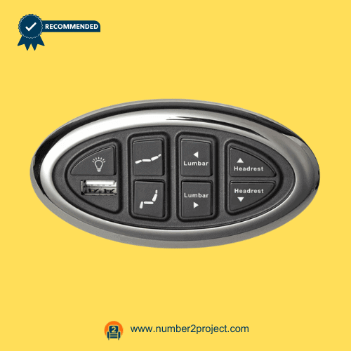 OKIN JLDK.15.07.07 7-Button Recliner & Lift Chair Switch with USB – Front View 7-button recliner and lift chair control switch with headrest lumbar light functions USB charging port OKIN JLDK.15.07.07 power switch close up motion furniture controller Number2project