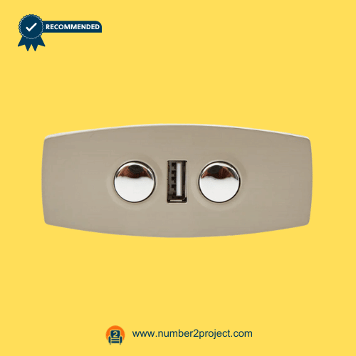 SMT-S20509B 2-Button 5-Pin Recliner & Lift Chair Switch with USB – Front View 2-button recliner and lift chair control switch with USB charging port SMT-S20509B 5-pin power recliner switch close up motion furniture controller Number2project