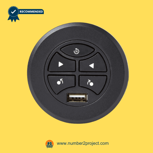 5-button black round recliner hand control with USB port and 5-pin compatibility eMoMo K20 power recliner switch close up motion furniture controller Number2project