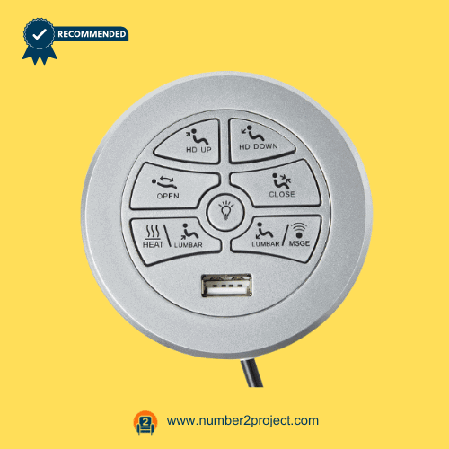 7-button silver round power recliner control switch with USB port eMoMo K3024HL(S)-1 hand control close up motion furniture controller Number2project