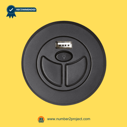 eMoMo RemoP40C2L 3-Button Recliner Control Switch with USB Charging Port – Front View 3-button round recliner control switch with USB port eMoMo RemoP40C2L power recliner hand control close up motion furniture controller Number2project