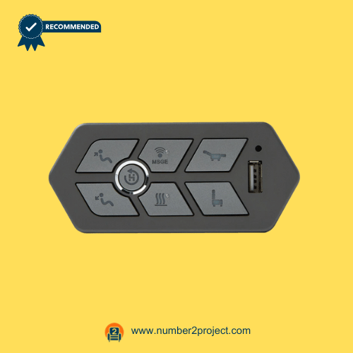 eMoMo TRG24HRRLV 7-Button Voice Control Recliner Switch with USB – Front View 7-button recliner hand control with voice control and USB port eMoMo TRG24HRRLV power recliner switch close up motion furniture controller Number2project