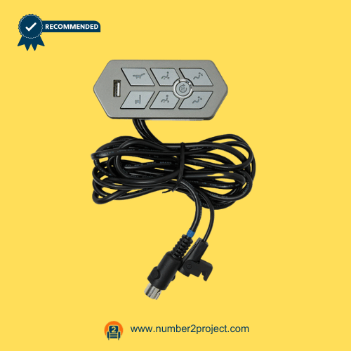 eMoMo TRGTRGN 7-Button Recliner Switch with USB and Attached Cable – Front View 7-button recliner hand control with USB port and wired cable eMoMo TRG/TRGN power recliner switch close up motion furniture controller Number2project