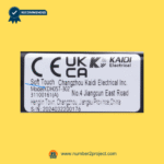 Close-up label view of Kaidi KDH057-302 soft touch control box 31100161(A) showing model number, manufacturer information, and certification markings – sold by Number2project Sofa and Recliner Repair Experts