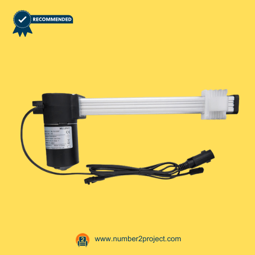 mulin ml18-026f linear actuator for recliner and lift chair with mounting bracket and power connector displayed on yellow background