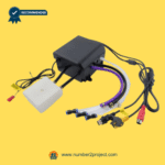Angled rear view of Mulin HCB048-T-HV-D-01 airbag controller junction box showing pneumatic air hoses, electrical connectors, and air reservoir for recliner lumbar air system – sold by Number2project Sofa and Recliner Repair Experts