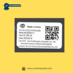 Close-up label view of Mulin MLKZ034-C1 voice controller junction box showing DC 29V input, model number, production date, and manufacturer information – sold by Number2project Sofa and Recliner Repair Experts