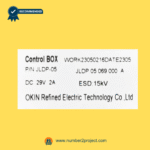 Close-up label view of OKIN JLDP.05.069.000 A control box for recliner chair showing model number, DC 29V output, and OEM manufacturer details – sold by Number2project Sofa and Recliner Repair Experts