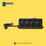 eMoMo HX43HAR2 control box junction box front port layout showing multiple round-pin connections for electric recliner and lift chair systems, replacement recliner control box with motor ports, hand control ports, and power cord used in powered recliners and lift chairs, sold by Number2project Sofa and Recliner Repair Experts