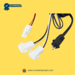 Close-up of power cord and wiring connectors for eMoMo NHX032B4HL junction box control box used in recliner lift chair systems, showing white motor plugs and AC power cable – sold by Number2project Sofa and Recliner Repair Experts
