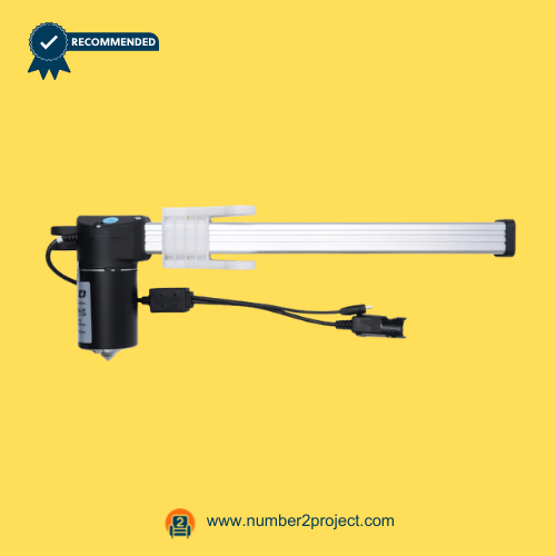 KAIDI KDPT007-75 Linear Actuator Motor for Power Recliner_Lift Chair with Mounting Bracket Side View KAIDI KDPT007-75 linear actuator motor side view with extension tube mounting bracket and connector cables power recliner lift chair actuator replacement Number2project