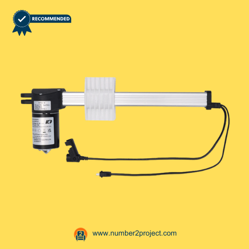 KAIDI KDPT007-91 Linear Actuator Motor for Power Recliner_Lift Chair with Mounting Block Side View KAIDI KDPT007-91 linear actuator motor side view with extension tube mounting block and connector cables power recliner lift chair actuator replacement Number2project