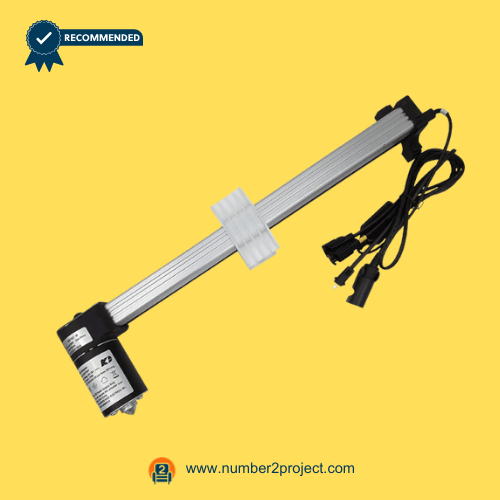 KAIDI KDPT007-98 Linear Actuator Motor for Power Recliner_Lift Chair with Mounting Block – Angled View KAIDI KDPT007-98 linear actuator motor angled view with long extension tube mounting block and multiple connector cables power recliner lift chair actuator replacement Number2project