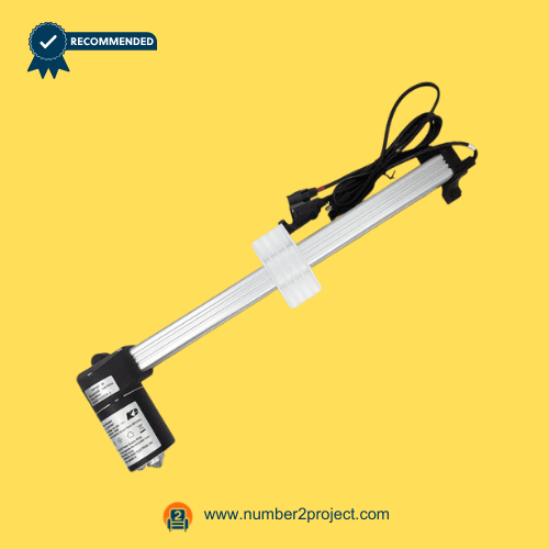 KAIDI KDPT007-99 linear actuator motor angled view with long extension tube mounting block and connector cables power recliner lift chair actuator replacement Number2project