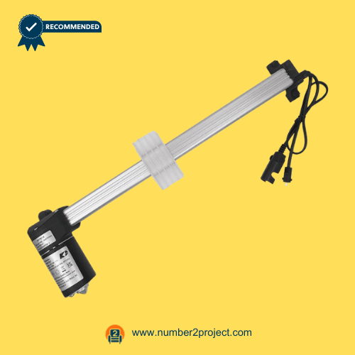 KAIDI KDPT010-06 Linear Actuator Motor for Power Recliner_Lift Chair with Mounting Block – Angled View KAIDI KDPT010-06 linear actuator motor angled view with long extension tube mounting block and connector cables power recliner lift chair actuator replacement Number2project