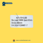 KAIDI KDYJT013-200 linear actuator specification label showing 1000N load 45.5mm/s speed and 250mm stroke recliner lift chair actuator rating sticker Number2project
