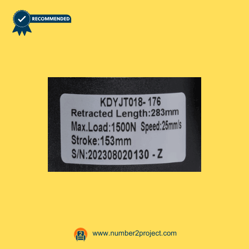 KAIDI KDYJT018-176 linear actuator model label close up showing specifications recliner lift chair actuator identification sticker motion furniture replacement part Number2project