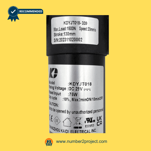 KAIDI KDYJT018-339 linear actuator motor label close up showing specifications 29V DC recliner lift chair actuator motion furniture replacement actuator Number2project