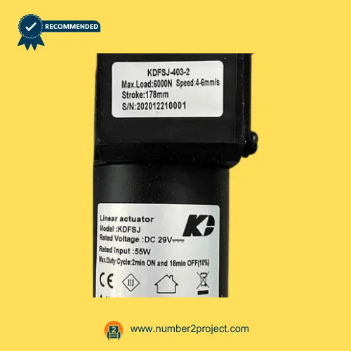 Kaidi KDFSJ-403-2 recliner lift chair actuator label showing 6000N load capacity 29V DC linear actuator replacement motor Number2project