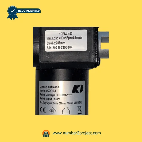 Kaidi KDFSJ-403 recliner lift chair actuator label showing 4000N load capacity 29V DC linear actuator replacement motor Number2project