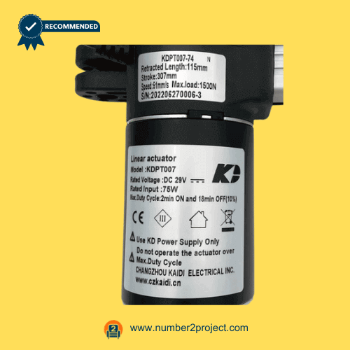 Kaidi KDPT007-74 N recliner linear actuator motor specification label close up power recliner lift chair drive motor housing Number2project