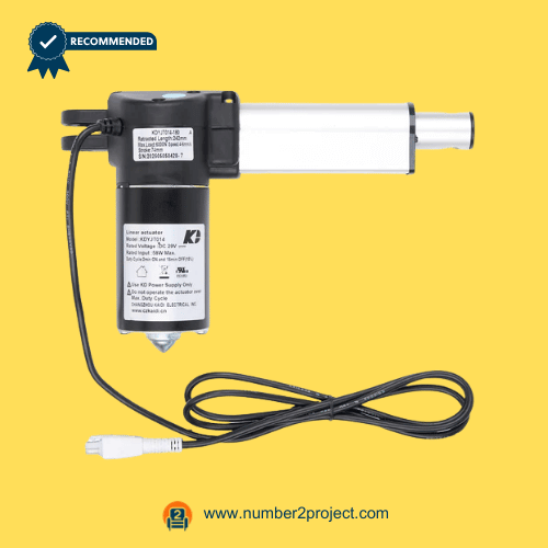 Kaidi KDYJT014-180 A Linear Actuator Motor for Adjustable Bed Base – Full View Kaidi KDYJT014-180 A linear actuator motor for adjustable bed base with extension tube and long power cable bed lift actuator close up Number2project