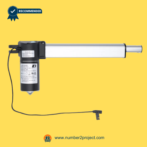 Kaidi KDYJT014-291 Linear Actuator Motor for Adjustable Bed Base – Full View Kaidi KDYJT014-291 linear actuator motor for adjustable bed base with power cable and extension tube bed lift actuator close up Number2project