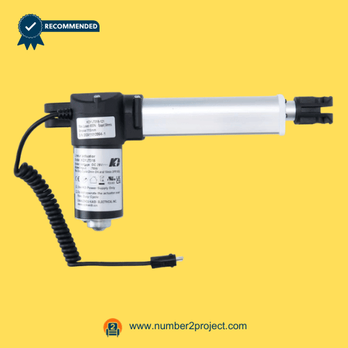 Kaidi KDYJT018-121 Linear Actuator Motor for ReclinerLift Chair – Side View Kaidi KDYJT018-121 linear actuator motor for power recliner lift chair with coiled power cable and mounting clevis motion furniture actuator close up Number2project
