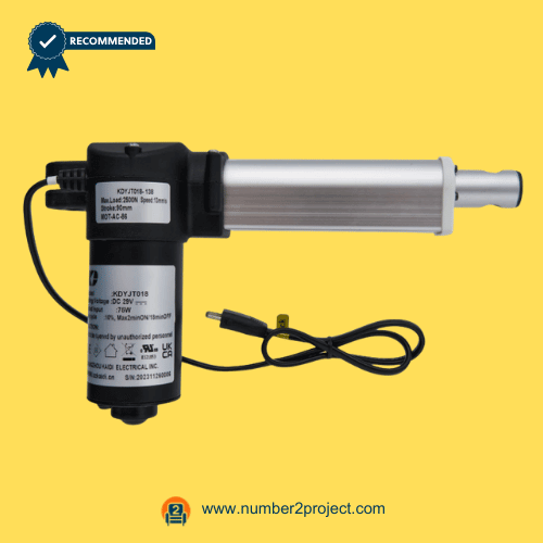 Kaidi KDYJT018-138 Linear Actuator Motor for ReclinerLift Chair – Side View Kaidi KDYJT018-138 linear actuator motor for power recliner lift chair with mounting clevis and power cable motion furniture actuator close up Number2project