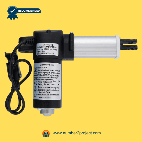 Kaidi KDYJT018-145 Linear Actuator Motor for ReclinerLift Chair – Side View Kaidi KDYJT018-145 linear actuator motor for power recliner lift chair with mounting clevis and power cable motion furniture actuator close up Number2project